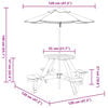 vidaXL Picnic Table for 4 Kids with Umbrella Round Solid Wood Fir