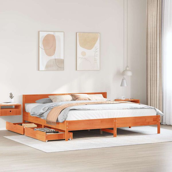 vidaXL Bed Frame without Mattress Wax Brown 200x200 cm Solid Wood Pine