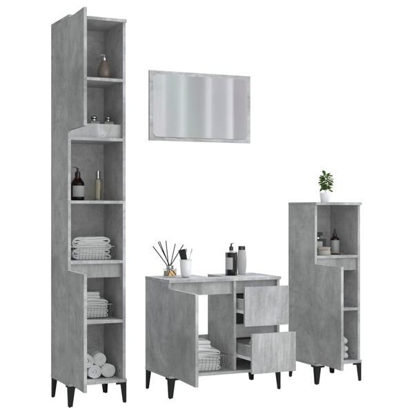 vidaXL 4 Piece Bathroom Furniture Set Concrete Grey Engineered Wood