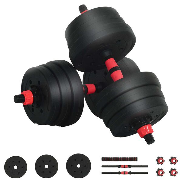 vidaXL 2-in-1 Dumbbell Set Black and Red 121 x 19.5 x 19.5 cm