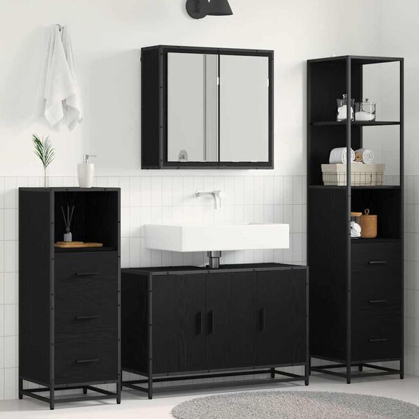 vidaXL Bathroom Furniture Set 3 pcs Black Oak Engineered Wood