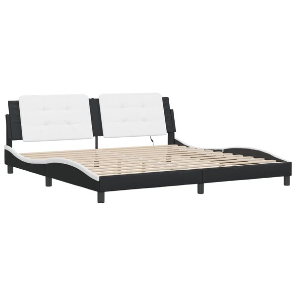 vidaXL Bed Frame with LED without Mattress "Zadar" Black and White 200x200 cm