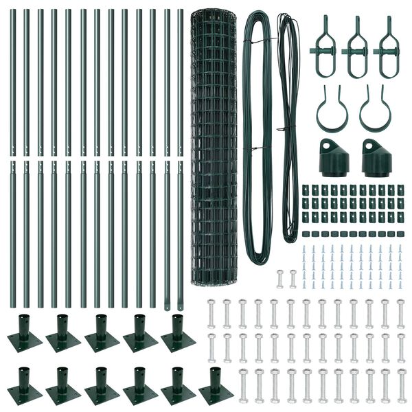 vidaXL Fence with Post Green 1.2 x 25 m Steel and PVC