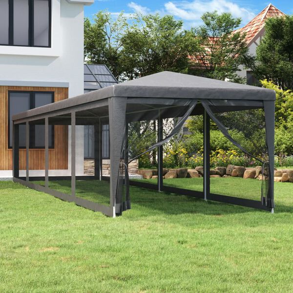 vidaXL Party Tent with 10 Mesh Sidewalls Anthracite 3x12 m HDPE