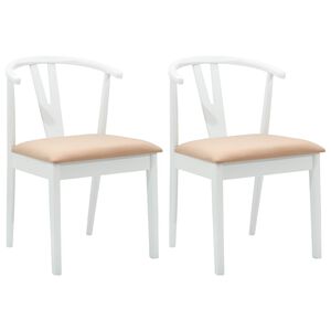 vidaXL Dining Chair 2 pcs Solid Rubber Wood White and Brown