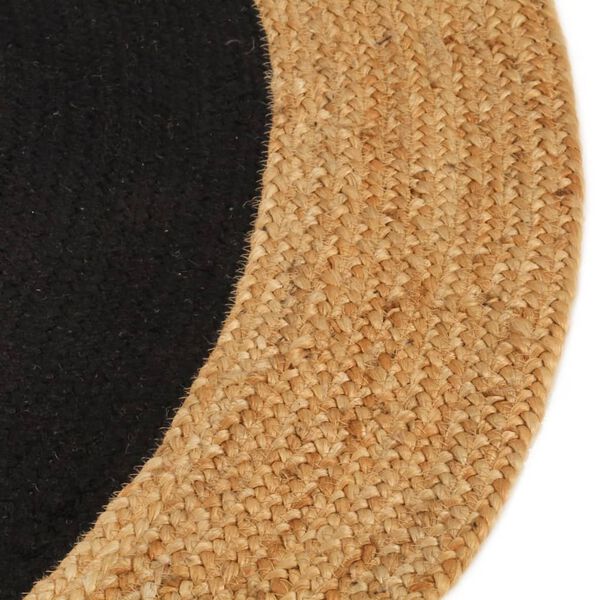 vidaXL Area Rug Braided Black & Natural 180 cm Jute & Cotton Round