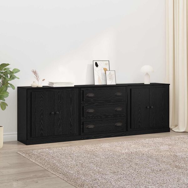 vidaXL Sideboards 3 pcs Black Oak 70 x 35.5 x 67.5 cm Engineered Wood
