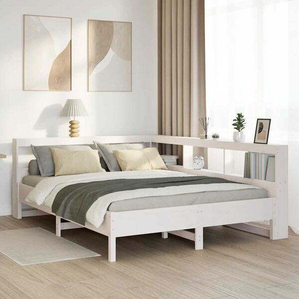 vidaXL Bookcase Bed without Mattress White 160x200 cm Solid Wood Pine
