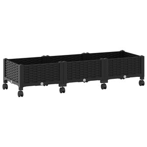 vidaXL Garden Planter with Wheels Black 120 x 40 x 29 cm PP