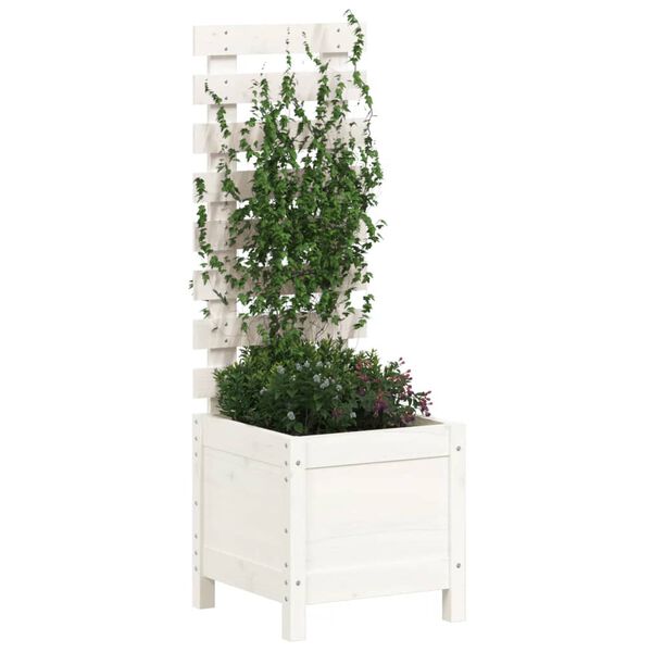 vidaXL Garden Planter with Rack White 39x39.5x114 cm Solid Wood Pine