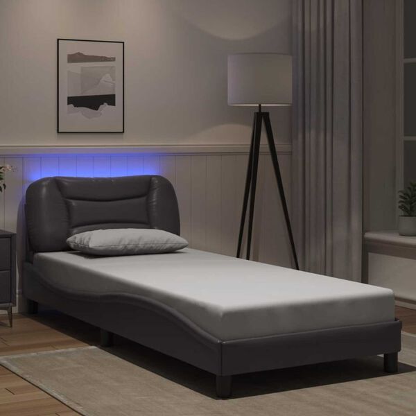 vidaXL Bed Frame with LED without Mattress "Hvar" Grey 80x200 cm