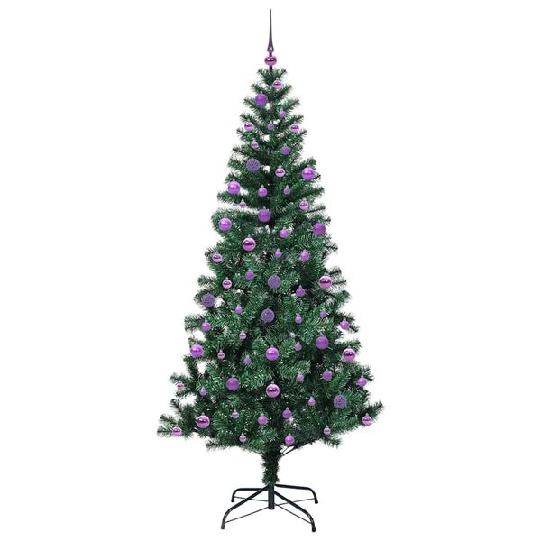 vidaXL Artificial Pre-lit Christmas Tree Green 210 cm PVC and Metal