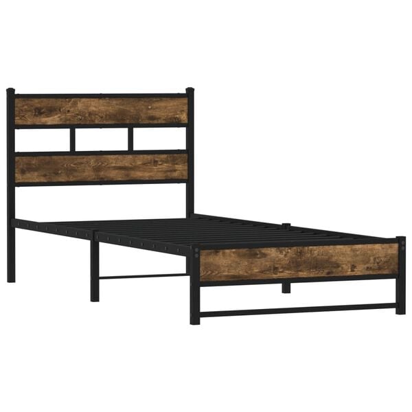 vidaXL Metal Bed Frame without Mattress Smoked Oak 75x190 cm Small Single