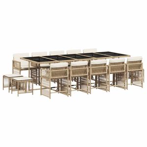 vidaXL 15 Piece Garden Dining Set with Cushions Beige Poly Rattan