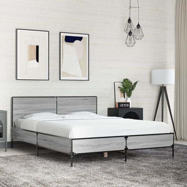 vidaXL Bed Frame without Mattress Grey Sonoma 140x190 cm