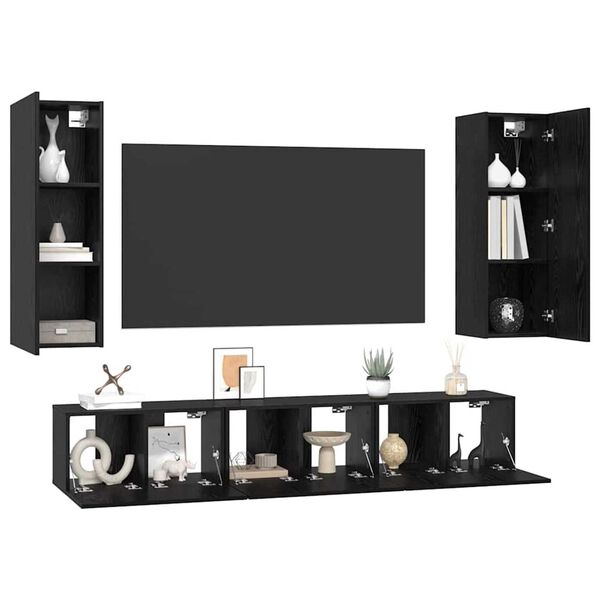 vidaXL TV Cabinet Set Wall-mounted 5 pcs Black Oak Engineered Wood