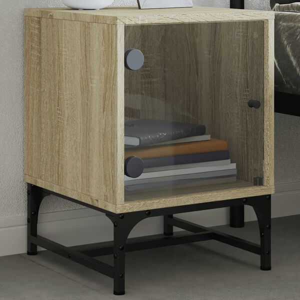 vidaXL Bedside Cabinets with Glass Doors 2 pcs Sonoma Oak 35x37x50 cm