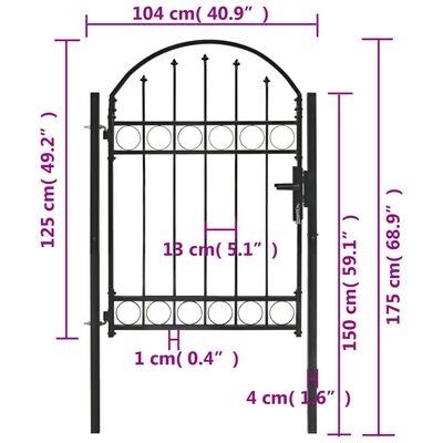 vidaXL Fence Gate with Arched Top Steel 100x125 cm Black
