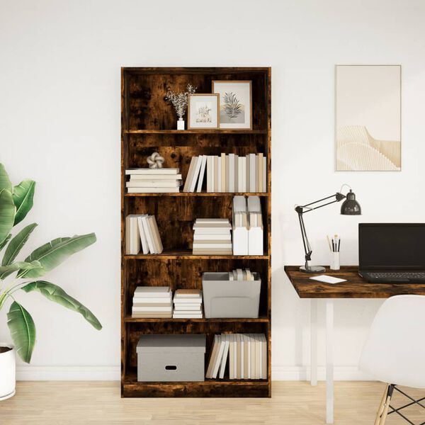 vidaXL Bookcase Smoked Oak 80x24x176 cm Engineered Wood