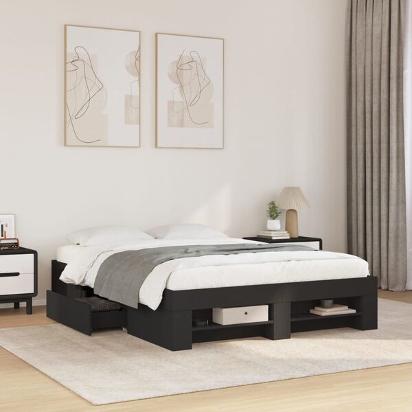 vidaXL Bed Frame without Mattress Black 135x190 cm Double Engineered Wood