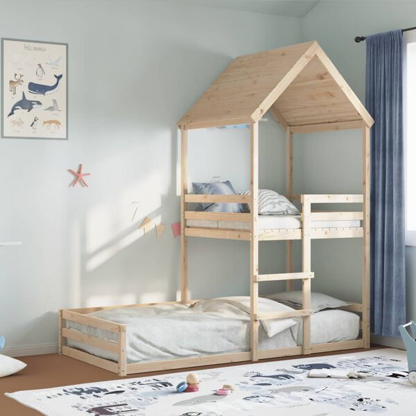 vidaXL Bunk Bed with Roof 90x200 cm Solid Wood Pine