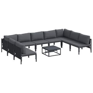 vidaXL Garden Sofa Set with Cushion 10 pcs Black Steel