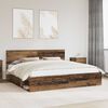 vidaXL Bed Frame with Headboard Old Wood 200 x 200 cm Solid Pine Wood