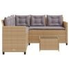 vidaXL Garden Sofa with Table and Cushions L-Shaped Beige Poly Rattan