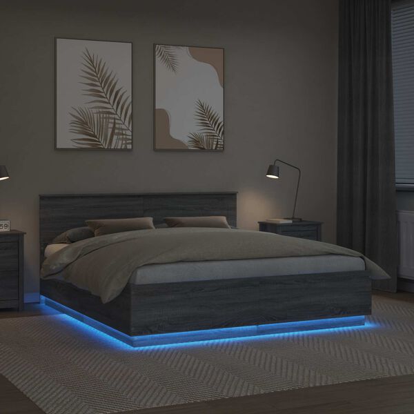 vidaXL Bed Frame Grey Sonoma 200 x 200 cm Engineered Wood