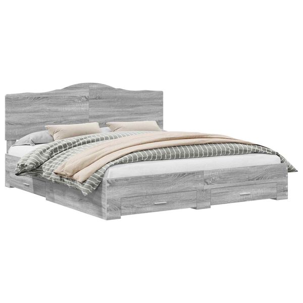 vidaXL Bed Frame with Drawer Grey Sonoma 200 x 200 cm Engineered Wood