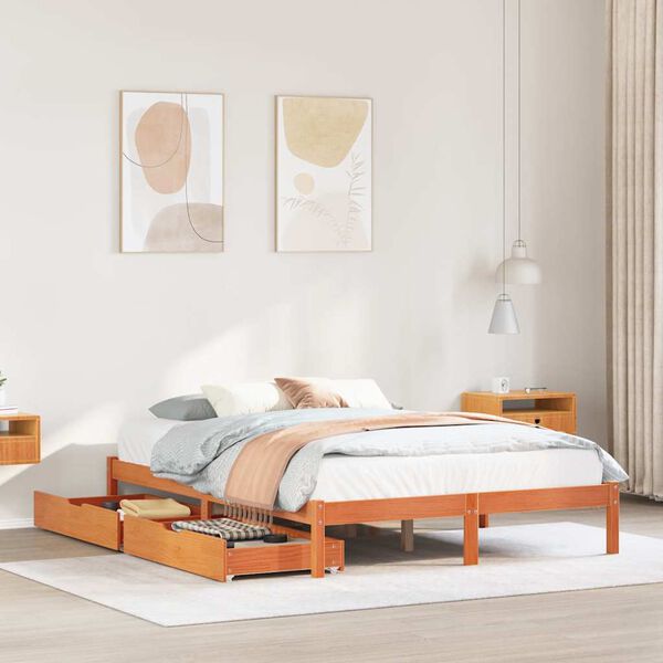vidaXL Bed Frame without Mattress Wax Brown 140x200 cm Solid Wood Pine