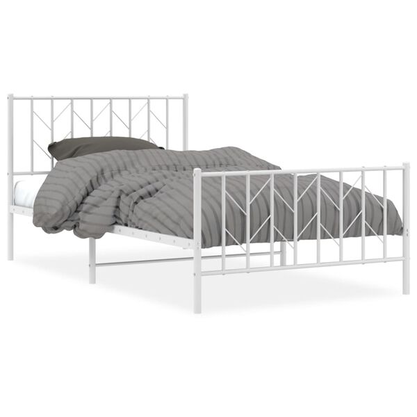 vidaXL Metal Bed Frame without Mattress with Footboard&nbsp;White 107x203cm