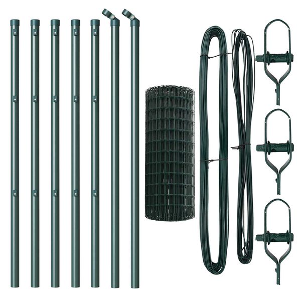 vidaXL Fence with Post Green 0.6 x 10 m Steel and PVC