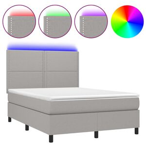 vidaXL Box Spring Bed with Mattress&LED Light Grey 140x200 cm Fabric