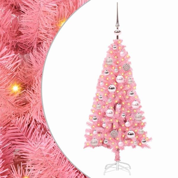 vidaXL Christmas Tree with 150 LEDs with Stand Pink 120 cm PVC