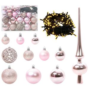 vidaXL Christmas Bauble Set with 150 LEDs 61 pcs Pink Plastic