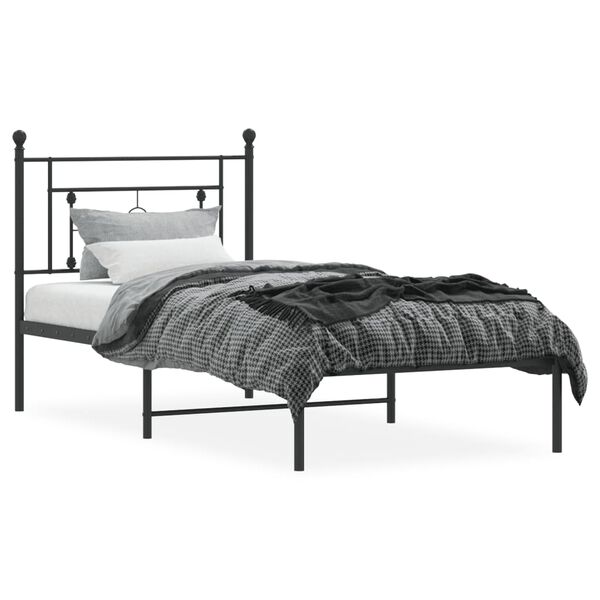 vidaXL Metal Bed Frame without Mattress with Headboard Black 90x190cm