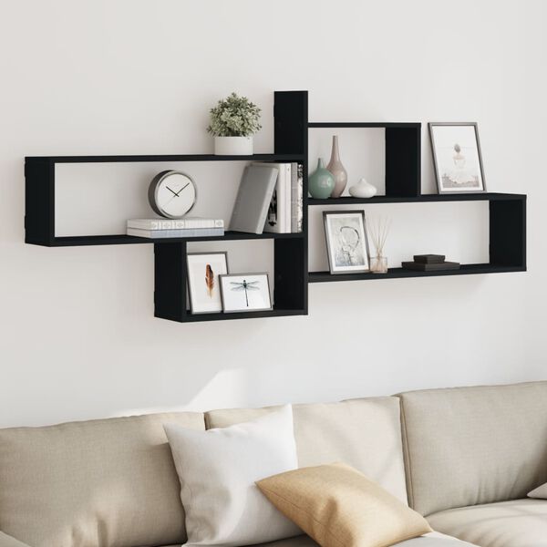 vidaXL Wall Shelf Black 167.5x18x68 cm Engineered Wood