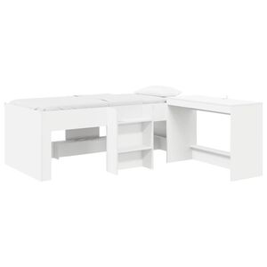 vidaXL Kids'High Bed Frame with Desk 2 pcs White Engineered Wood