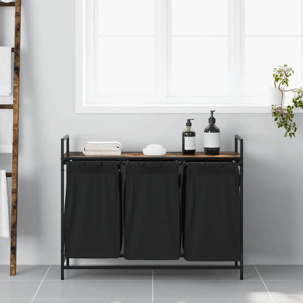 vidaXL Laundry Basket 3 Compartments with Shelf Smoked Oak