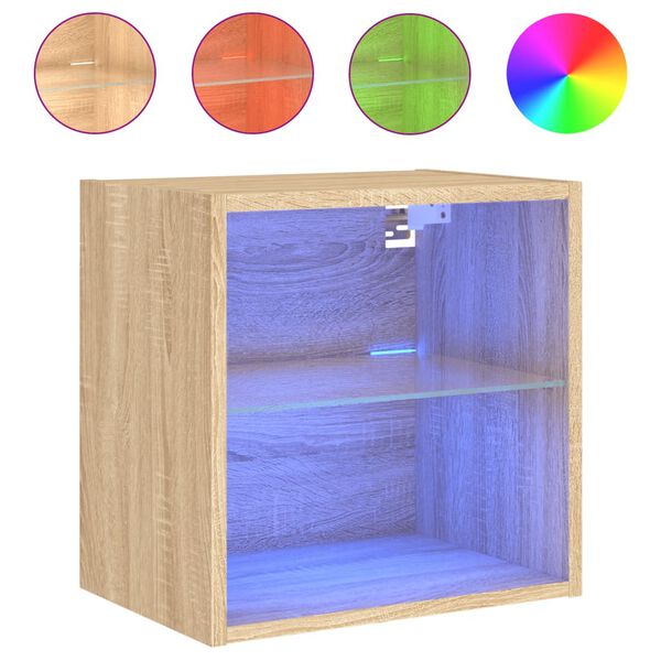 vidaXL Bedside Cabinet with LED Lights Wall-mounted Sonoma Oak