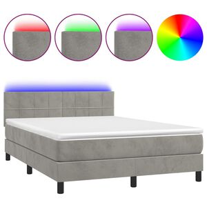 vidaXL Box Spring Bed with Mattress&LED Light Grey 140x200cm Velvet
