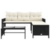 vidaXL Garden Sofa with Table and Cushions L-Shaped Black Poly Rattan