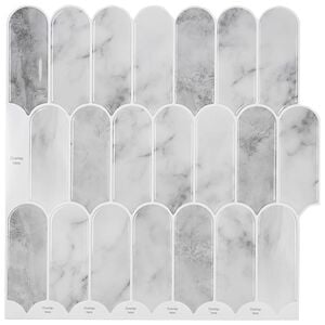 vidaXL Feather Tile 10 pcs Grey Marble 30 x 30 cm Polyurethane and PET