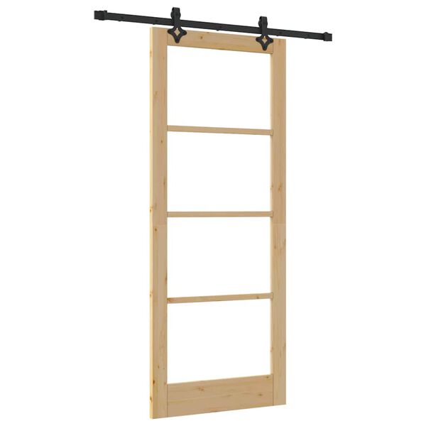 vidaXL Sliding Door Natural 86 x 211 cm Solid Pine Wood and Glass