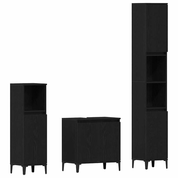 vidaXL Bathroom Furniture Set Wall-mounted with Door 3 pcs Black Oak