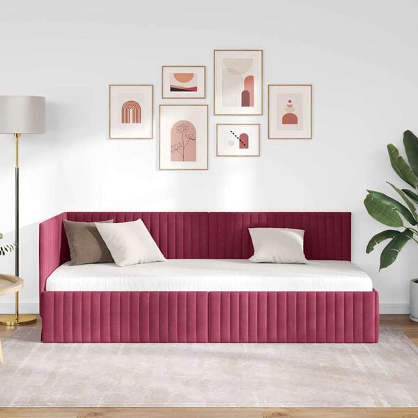 vidaXL Corner Bed Frame with Headboard Wine Red 80 cm x 200 cm Velvet