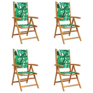 vidaXL Reclining Folding Chairs 4 pcs Green Fabric and Solid Wood