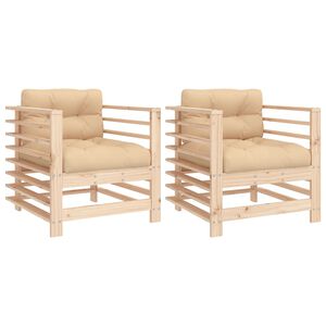 vidaXL Garden Chairs with Cushions 2 pcs Solid Wood Pine