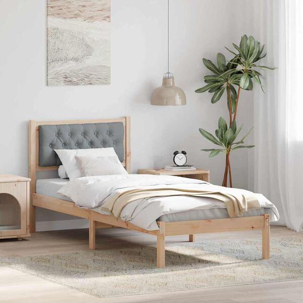 vidaXL Bed Frame with Headboard Light Grey 75 x 190 cm Solid Pine Wood